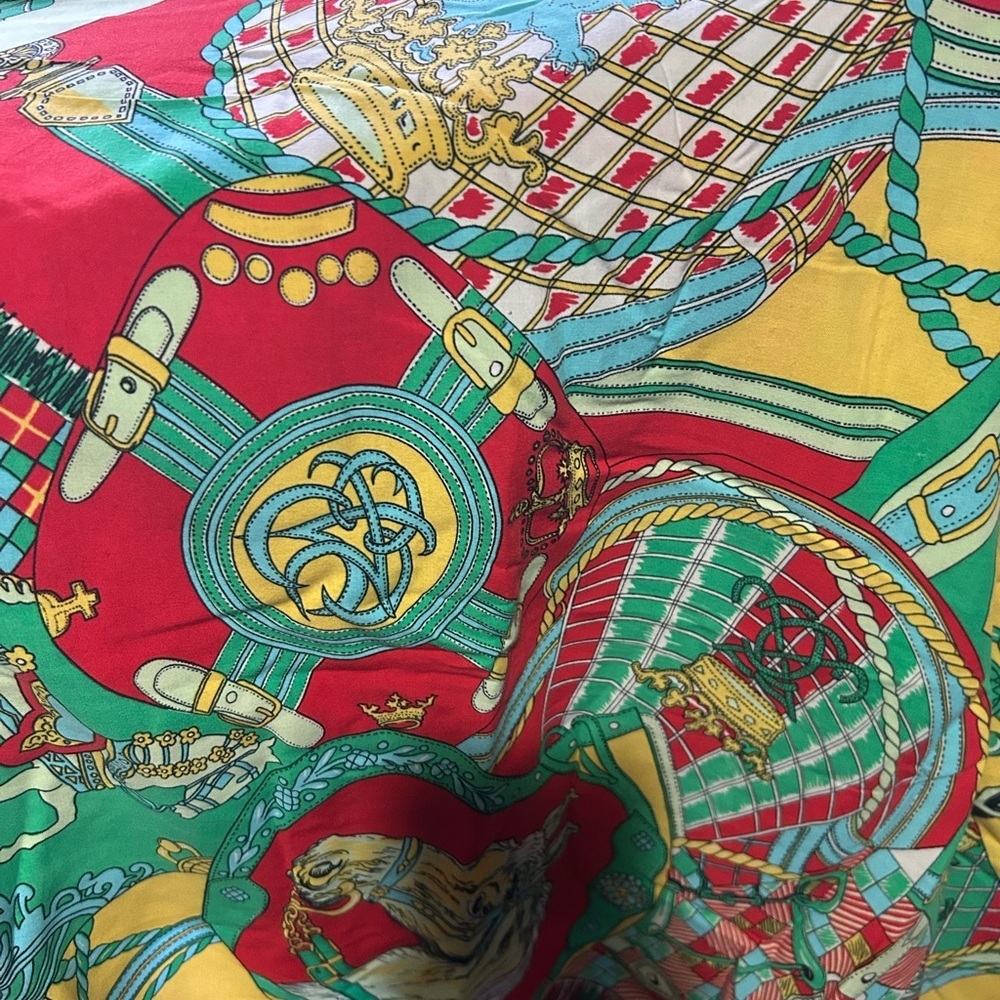 Vintage cotton or cotton like fabric  with equestrian and heraldic motifs.